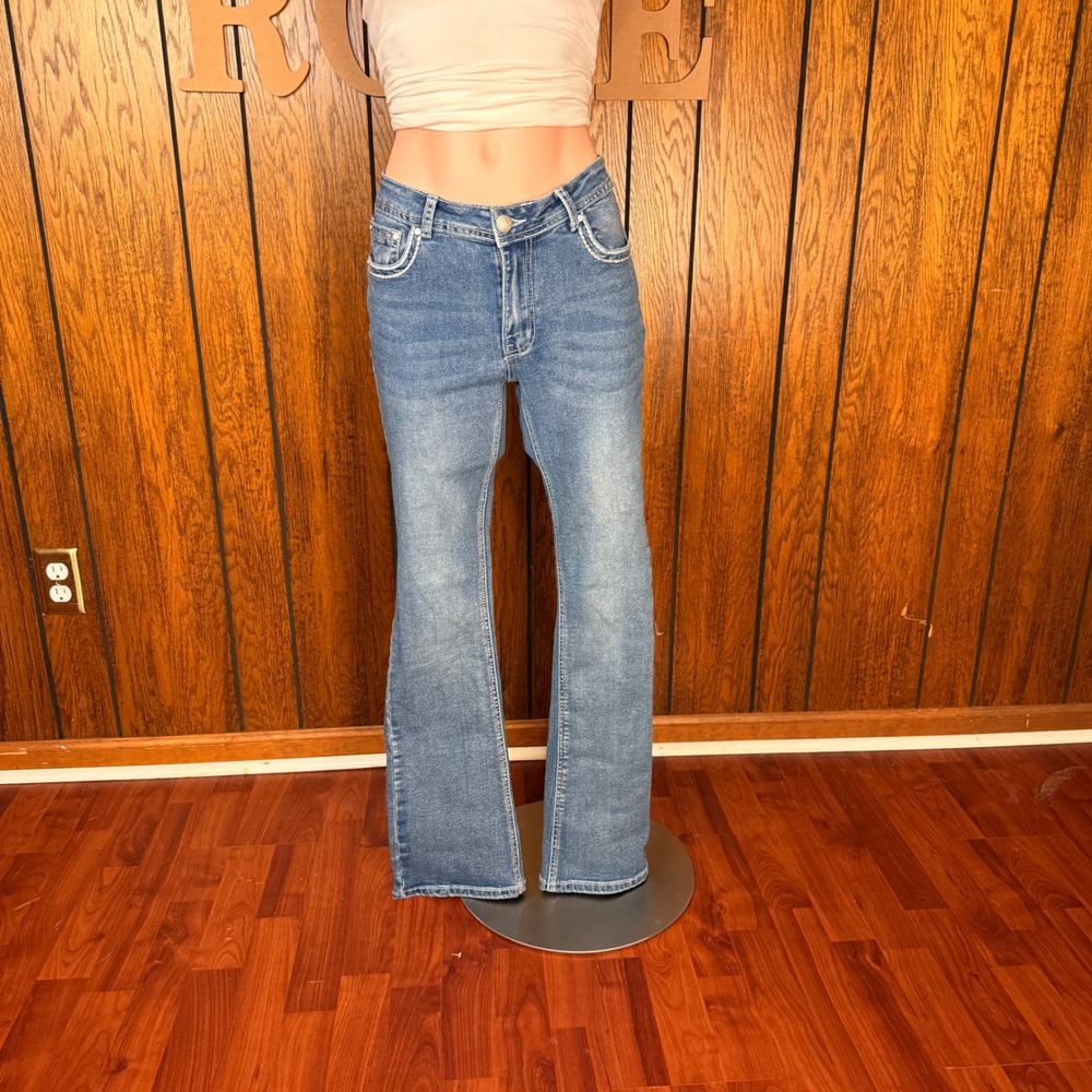 J For Justify Bootcut Jeans Women Size 6 Blue Cross Rhinestone Y2K Mcbling Denim